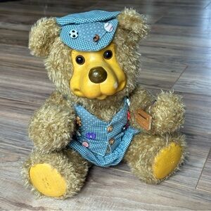 ROBERT RAIKES BEAR "Buttons” 1997 Blue 607/1000 Vintage Wood Faced Bear